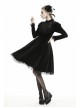 Lace Button Long Sleeves High Waisted Black Velvet Gothic Dress