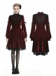 Black Lace Chest Frills Lace-Up Long Sleeves Red Velvet Gothic Dress