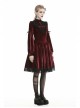 Black Lace Chest Frills Lace-Up Long Sleeves Red Velvet Gothic Dress