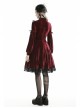 Black Lace Chest Frills Lace-Up Long Sleeves Red Velvet Gothic Dress
