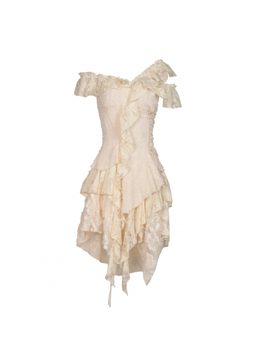 Off-Shoulder Irregular Frilly White Lace Punk Dress - Magic Wardrobes