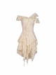 Off-Shoulder Irregular Frilly White Lace Punk Dress