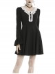 White Lolita Doll Collar Button Long Sleeves Black Gothic Dress