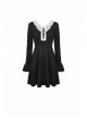 White Lolita Doll Collar Button Long Sleeves Black Gothic Dress