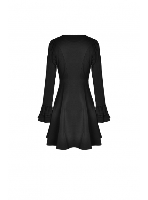 White Lolita Doll Collar Button Long Sleeves Black Gothic Dress