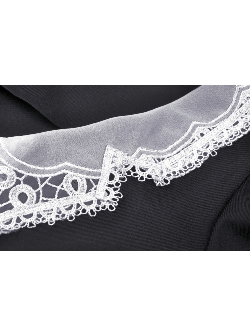 White Lolita Doll Collar Button Long Sleeves Black Gothic Dress
