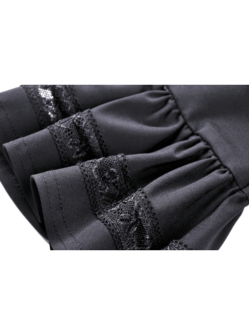 White Lolita Doll Collar Button Long Sleeves Black Gothic Dress