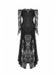 Off-Shoulder Lace Long Sleeves Frill Swallow Tail Black Gothic Dress