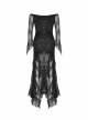 Off-Shoulder Lace Long Sleeves Frill Swallow Tail Black Gothic Dress