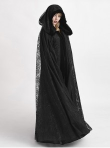 Court Black Polyester Lace Long Punk Style Ladies Hooded Cape