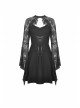 Lace Chest Hollow Long Sleeves Lace-Up Waisted Black Gothic Dress