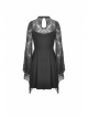 Lace Chest Hollow Long Sleeves Lace-Up Waisted Black Gothic Dress