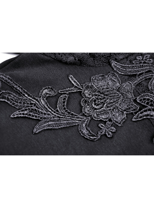 Lace Chest Hollow Long Sleeves Lace-Up Waisted Black Gothic Dress