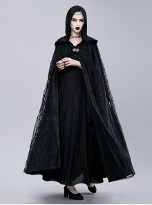 Black Lace Mesh Stitching Polyester Punk Wind Ladies Hooded Cape
