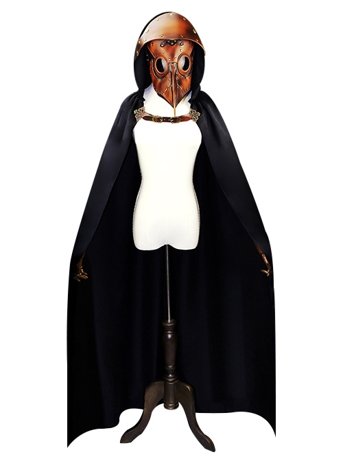 Black Long Mixed Weave Chest Metal Leather Buckle Punk Style Women's Cape