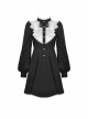 White Frills Collar Lace-Up Button Long Sleeves Black Gothic Dress