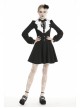 White Frills Collar Lace-Up Button Long Sleeves Black Gothic Dress