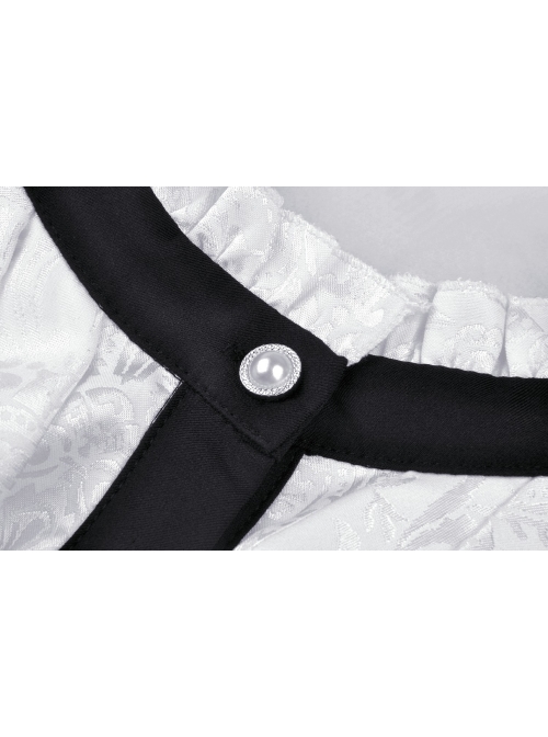 knee length dresses for ladies Black Velvet Gothic Coat with White Lace Collar and Cuffs