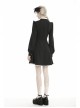 White Frills Collar Lace-Up Button Long Sleeves Black Gothic Dress