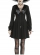Bat Collar Chest Lace-Up Cross Pendant Long Sleeve Black Halloween Gothic Dress