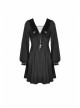 Bat Collar Chest Lace-Up Cross Pendant Long Sleeve Black Halloween Gothic Dress