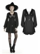 Bat Collar Chest Lace-Up Cross Pendant Long Sleeve Black Halloween Gothic Dress