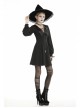 Bat Collar Chest Lace-Up Cross Pendant Long Sleeve Black Halloween Gothic Dress
