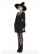 Bat Collar Chest Lace-Up Cross Pendant Long Sleeve Black Halloween Gothic Dress