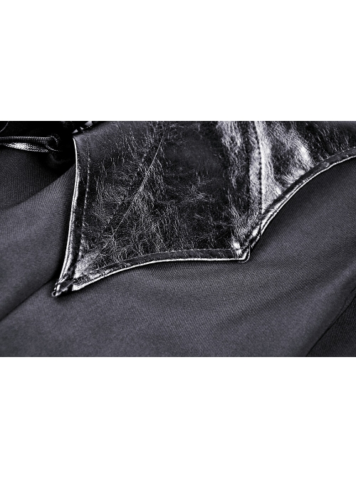 Bat Collar Chest Lace-Up Cross Pendant Long Sleeve Black Halloween Gothic Dress