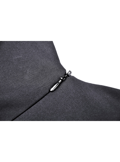 Bat Collar Chest Lace-Up Cross Pendant Long Sleeve Black Halloween Gothic Dress