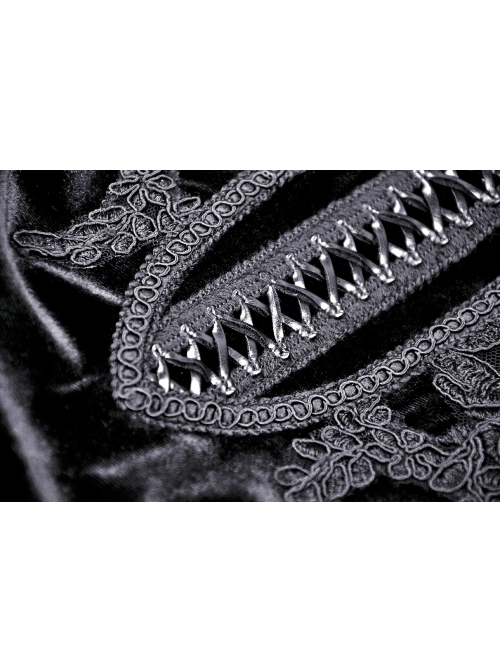Black Chest Lace-Up High Waisted Gothic Sling Maxi Velvet Dress