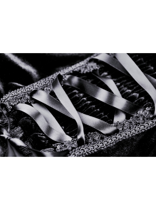 Black Chest Lace-Up High Waisted Gothic Sling Maxi Velvet Dress