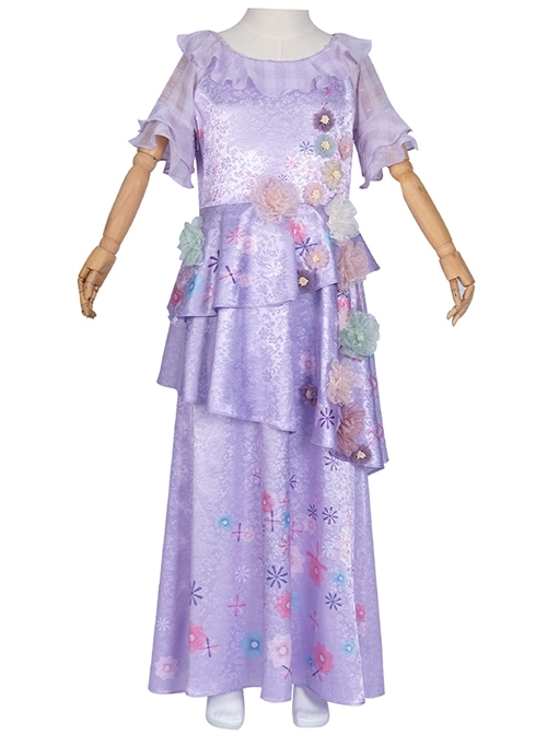 Animated Movie Encanto Isabela Madrigal Halloween Cosplay Kids Costume Purple Long Dress