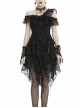 Lace Off-Shoulder Irreqular Frilly Side Waist Lace-Up Black Gothic Dress