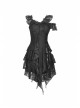 Lace Off-Shoulder Irreqular Frilly Side Waist Lace-Up Black Gothic Dress