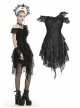 Lace Off-Shoulder Irreqular Frilly Side Waist Lace-Up Black Gothic Dress