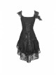 Lace Off-Shoulder Irreqular Frilly Side Waist Lace-Up Black Gothic Dress
