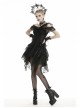 Lace Off-Shoulder Irreqular Frilly Side Waist Lace-Up Black Gothic Dress