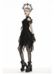 Lace Off-Shoulder Irreqular Frilly Side Waist Lace-Up Black Gothic Dress
