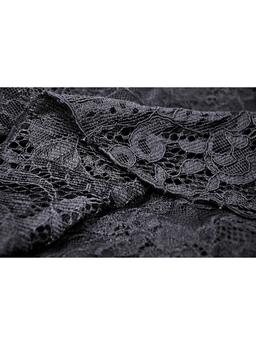 Lace Off-Shoulder Irreqular Frilly Side Waist Lace-Up Black Gothic Dress