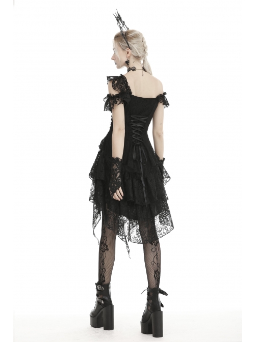 chinese dress ladies Gothic Lace-Up Asymmetrical Dress with Flared Sleeves