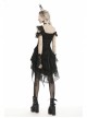 Lace Off-Shoulder Irreqular Frilly Side Waist Lace-Up Black Gothic Dress