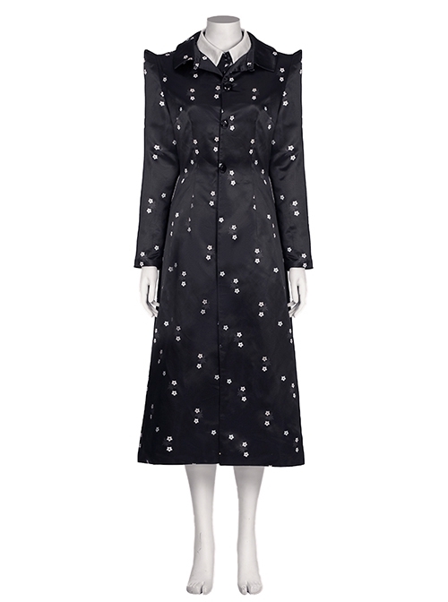 TV Drama Wednesday Addams Halloween Cosplay Costume Print Black Dress Full Set