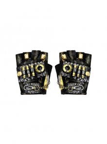 Unisex Handsome Black Leather Biker Punk Style Half Finger Gloves