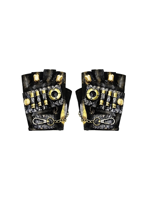 Unisex Handsome Black Leather Biker Punk Style Half Finger Gloves