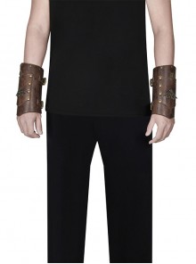 Adjustable Vintage Brown Faux Leather Metal Clouds With Punk Unisex Wrist Guard