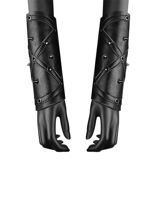 Medieval Strap Metal Rivets Black Retro PU Leather Punk Neutral Wrist Guard