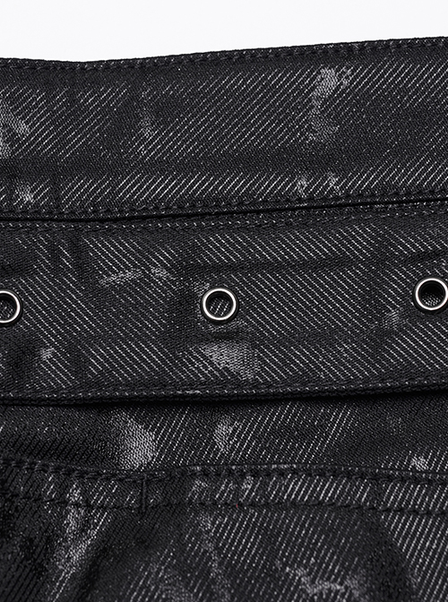 Steam Punk Casual Black Male Rivet Jeans