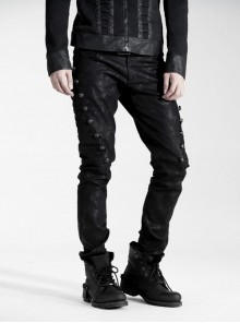 Steam Punk Casual Black Male Rivet Jeans