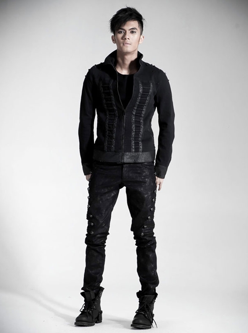Steam Punk Casual Black Male Rivet Jeans